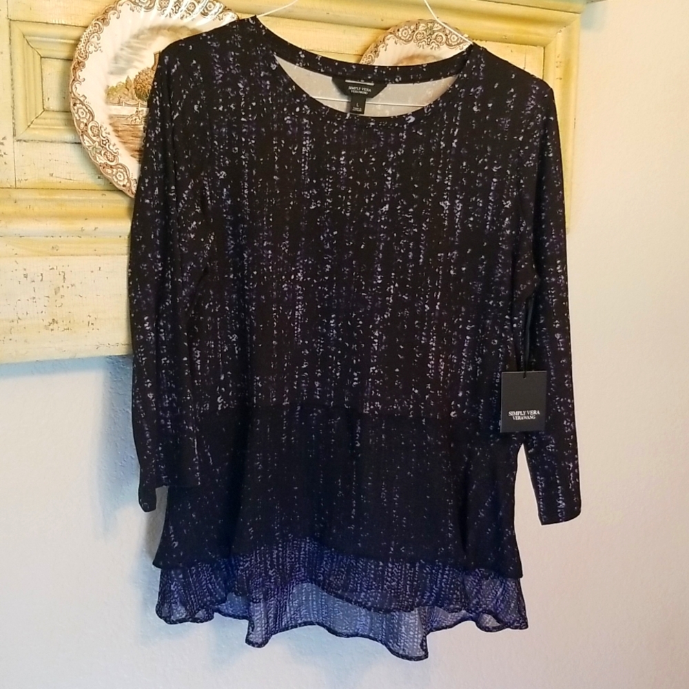 Simply Vera, Vera Wang Chiffon Hem top, black/purple